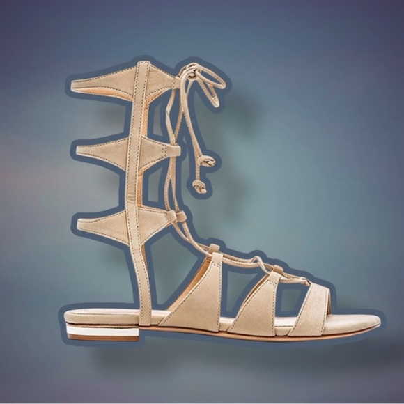 NWT SCHUTZ ‘Erlina’ Lace Up Gladiator Sandals in “Oyster” Nubuck Leather Size 6 - Picture 4 of 8